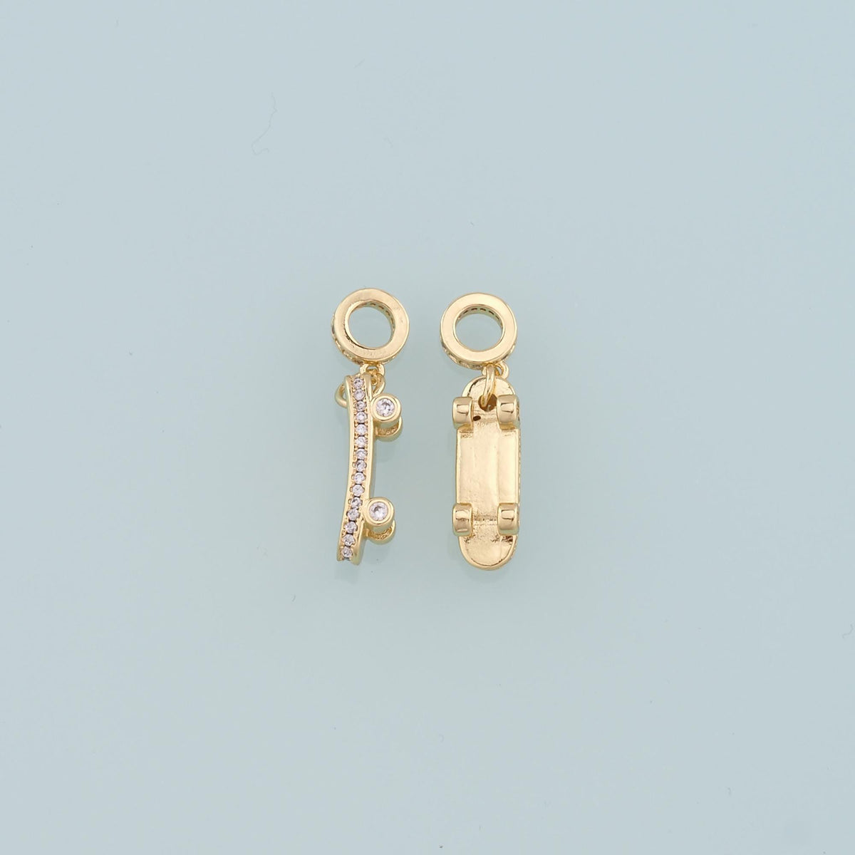 18K Gold Filled Skateboard Pendant,CZ Micro Pave Skateboard Charm Bracelet Necklace for DIY Jewelry Making Supply
