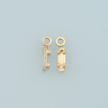 18K Gold Filled Skateboard Pendant,CZ Micro Pave Skateboard Charm Bracelet Necklace for DIY Jewelry Making Supply