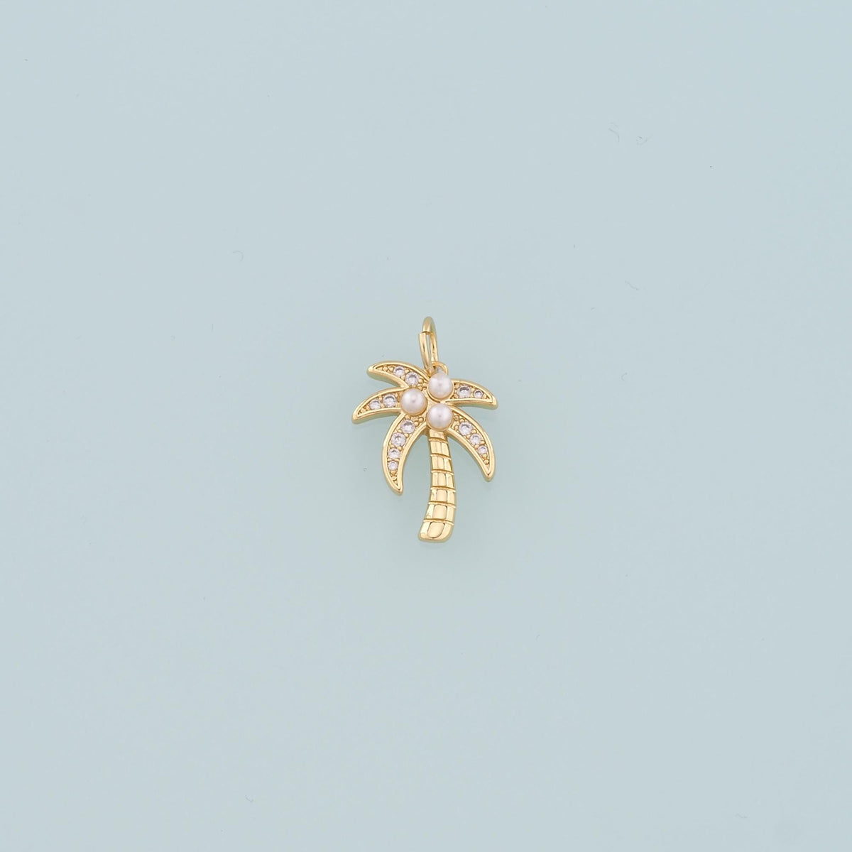 18K Gold Filled Pearl Palm Tree Pendant,CZ Micro Pave Palm Tree Charm Bracelet Necklace for DIY Jewelry Making Supply