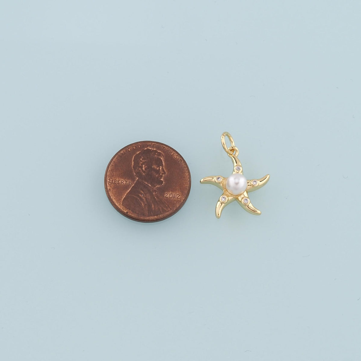 18K Gold Filled Pearl Starfish Pendant,CZ Micro Pave Starfish Charm Bracelet Necklace for DIY Jewelry Making Supply