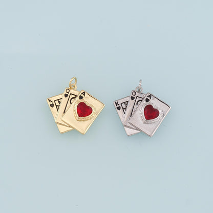 18K Gold Filled Poker Pendant,Playing Card Charm Bracelet Necklace for DIY Jewelry Making Supply