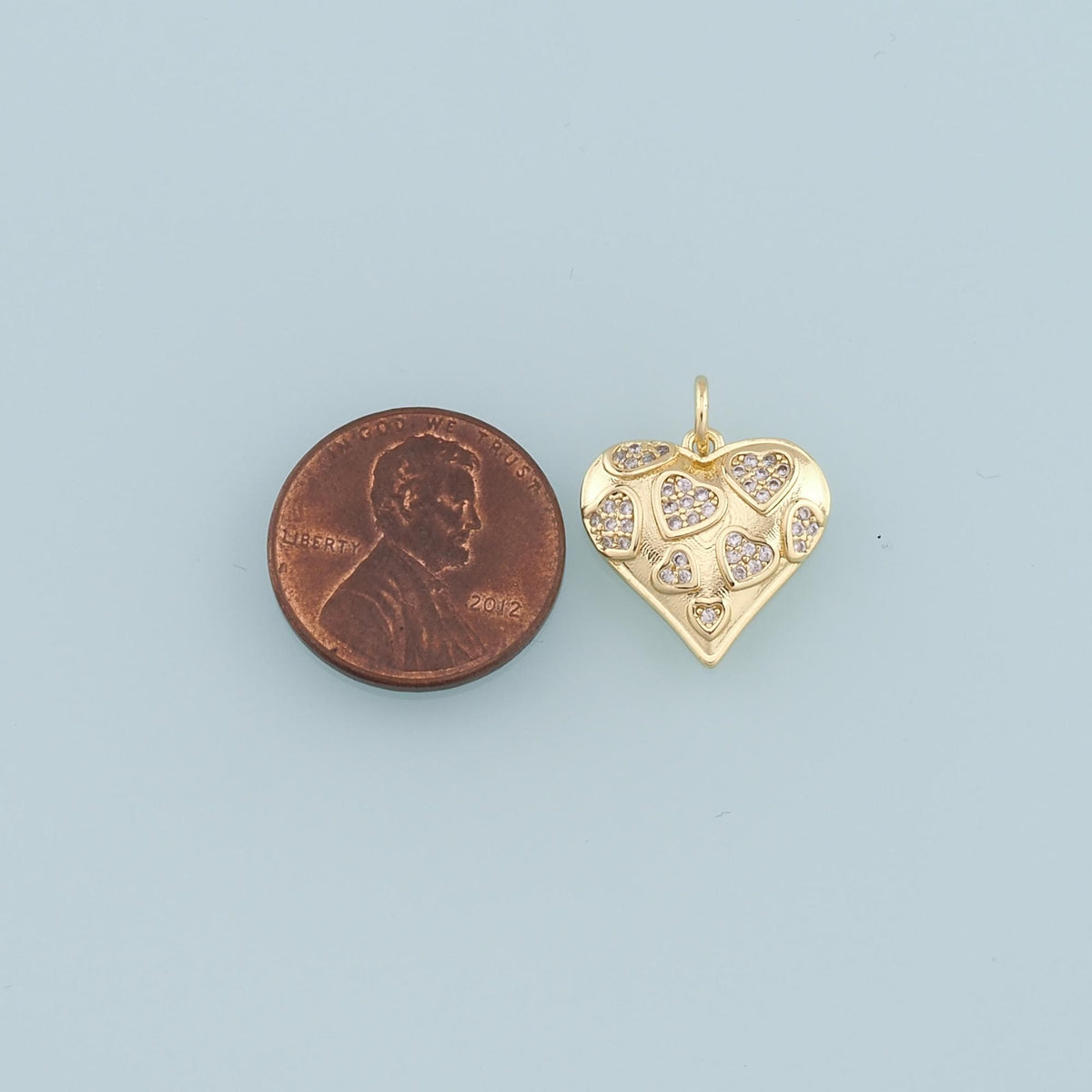 18K Gold Filled Heart Pendant,CZ Micro Pave Heart Charm Bracelet Necklace for DIY Jewelry Making Supply