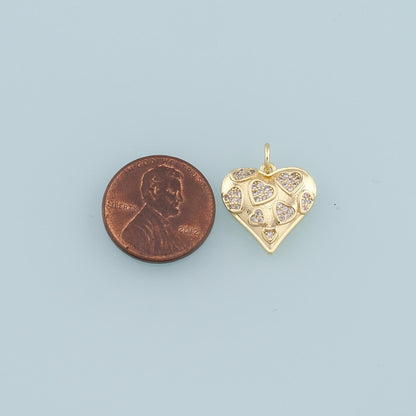 18K Gold Filled Heart Pendant,CZ Micro Pave Heart Charm Bracelet Necklace for DIY Jewelry Making Supply