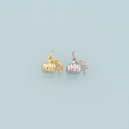 18K Gold Filled Pumpkin Pendant,CZ Halloween Charm Bracelet Necklace for DIY Jewelry Making Supply