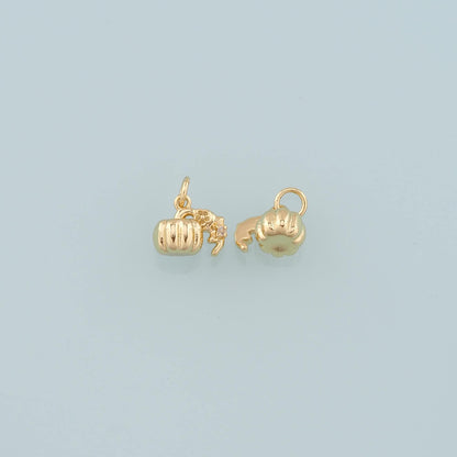 18K Gold Filled Pumpkin Pendant,CZ Halloween Charm Bracelet Necklace for DIY Jewelry Making Supply