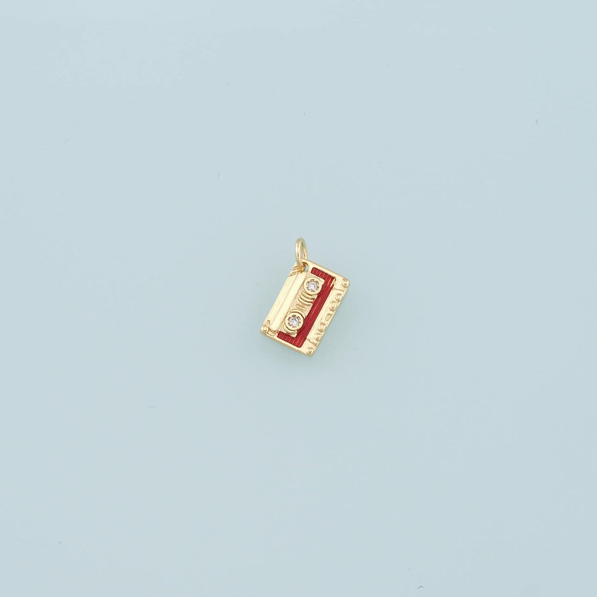 18K Gold Filled Tape Pendant,Enamel Cassette Tape Charm Bracelet Necklace for DIY Jewelry Making Supply