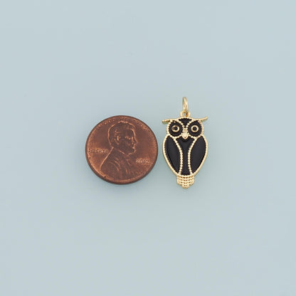 18K Gold Filled owl Pendant,Enamel owl Charm Bracelet Necklace for DIY Jewelry Making Supply