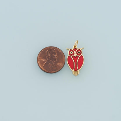 18K Gold Filled owl Pendant,Enamel owl Charm Bracelet Necklace for DIY Jewelry Making Supply