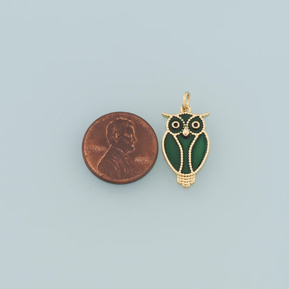 18K Gold Filled owl Pendant,Enamel owl Charm Bracelet Necklace for DIY Jewelry Making Supply