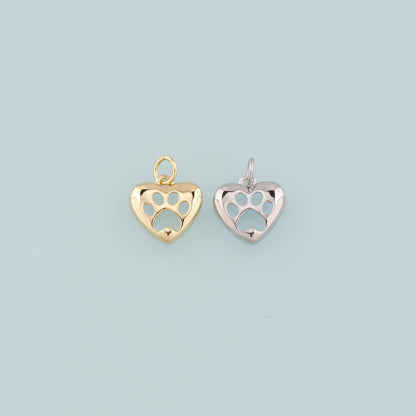 18K Gold Filled Heart Paw Pendant,Dainty Paw Charm Bracelet Necklace for DIY Jewelry Making Supply