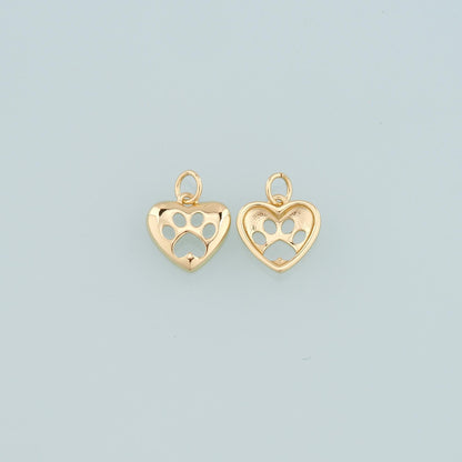 18K Gold Filled Heart Paw Pendant,Dainty Paw Charm Bracelet Necklace for DIY Jewelry Making Supply