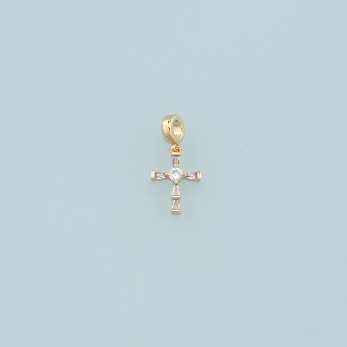 18K Gold Filled Cross CZ Charm Pendant for Jewelry Making