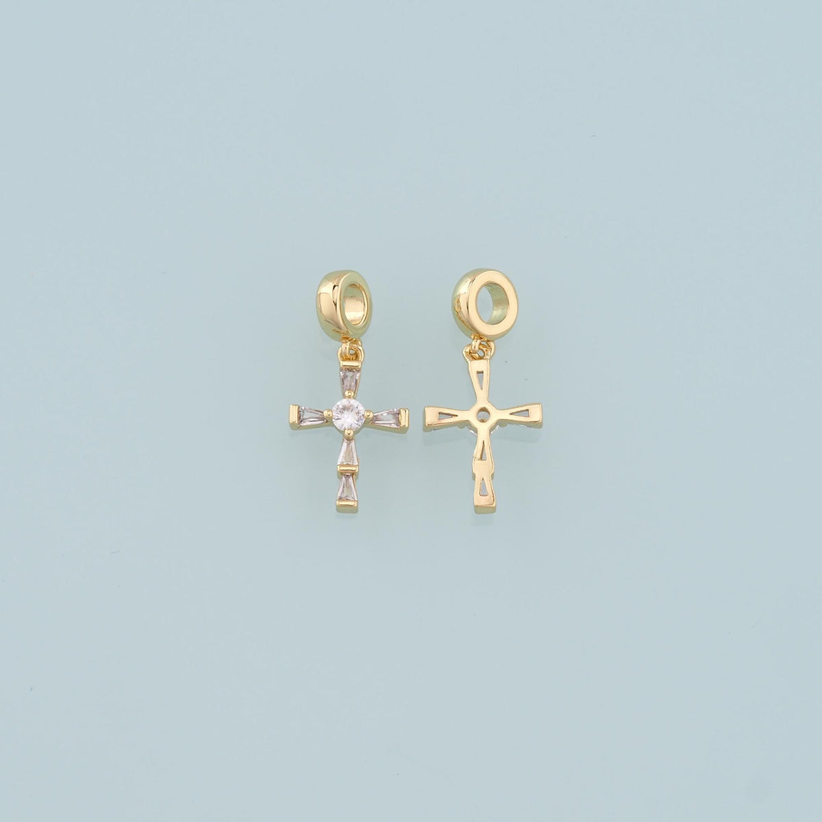 18K Gold Filled Cross CZ Charm Pendant for Jewelry Making