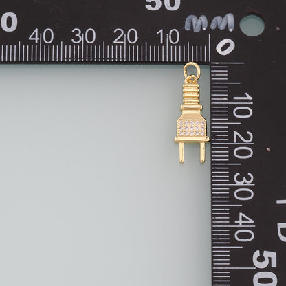 18K Gold Filled Plug Pendant,CZ Micro Pave Plug Charm Bracelet Necklace for DIY Jewelry Making Supply