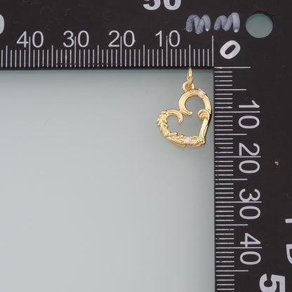 18K Gold Filled Heart Pendant,CZ Micro Pave Heart Charm Bracelet Necklace for DIY Jewelry Making Supply