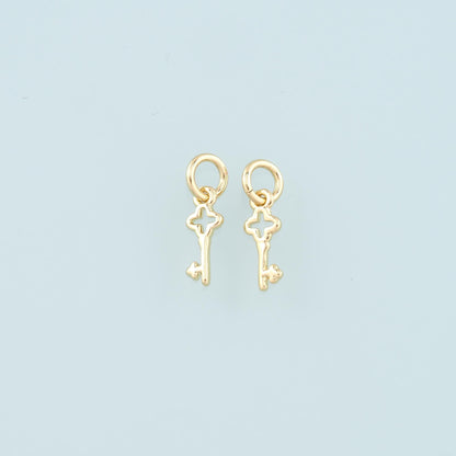 18K Gold Filled Key Pendant,Key Charm Bracelet Necklace for DIY Jewelry Making Supply