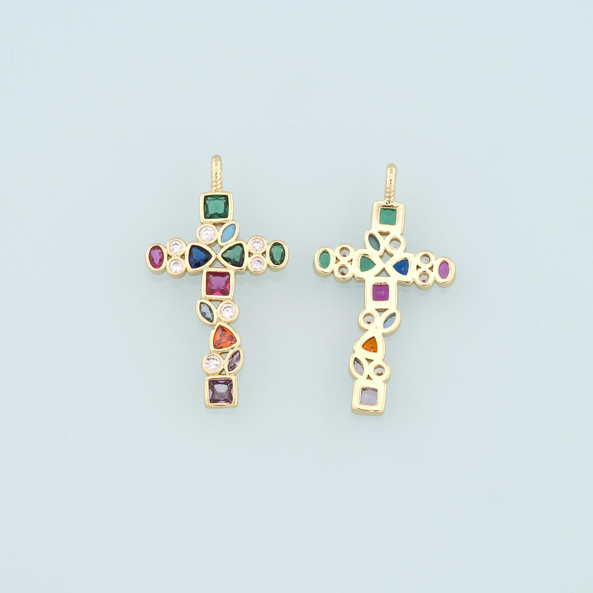 Gold Cross Charms,18K Gold Filled Cross Pendant,CZ Micro Pave Religion Charm Bracelet Necklace for DIY Jewelry Making Supply