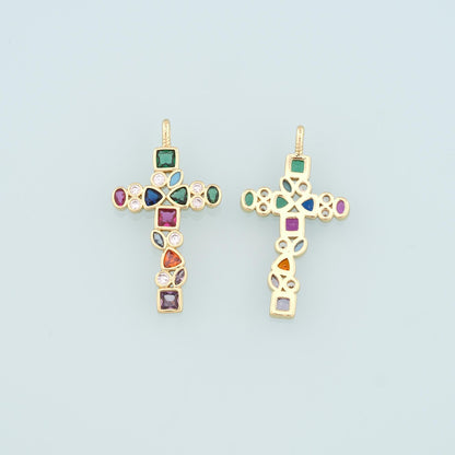 Gold Cross Charms,18K Gold Filled Cross Pendant,CZ Micro Pave Religion Charm Bracelet Necklace for DIY Jewelry Making Supply