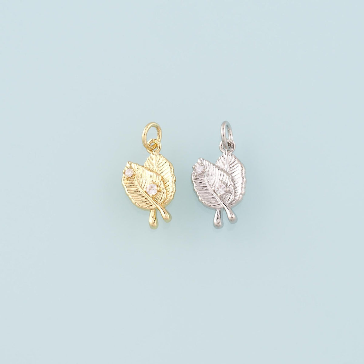 18K Gold Filled Leaf Pendant,CZ Micro Pave Leaf Charm Bracelet Necklace for DIY Jewelry Making Supply
