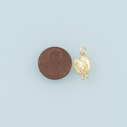 18K Gold Filled Leaf Pendant,CZ Micro Pave Leaf Charm Bracelet Necklace for DIY Jewelry Making Supply