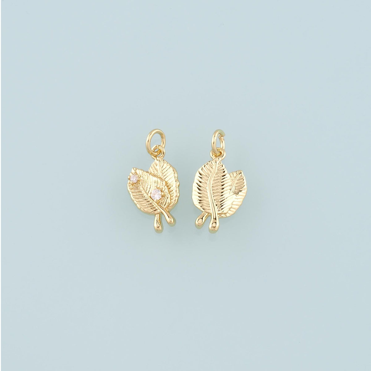 18K Gold Filled Leaf Pendant,CZ Micro Pave Leaf Charm Bracelet Necklace for DIY Jewelry Making Supply