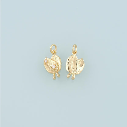 18K Gold Filled Leaf Pendant,CZ Micro Pave Leaf Charm Bracelet Necklace for DIY Jewelry Making Supply