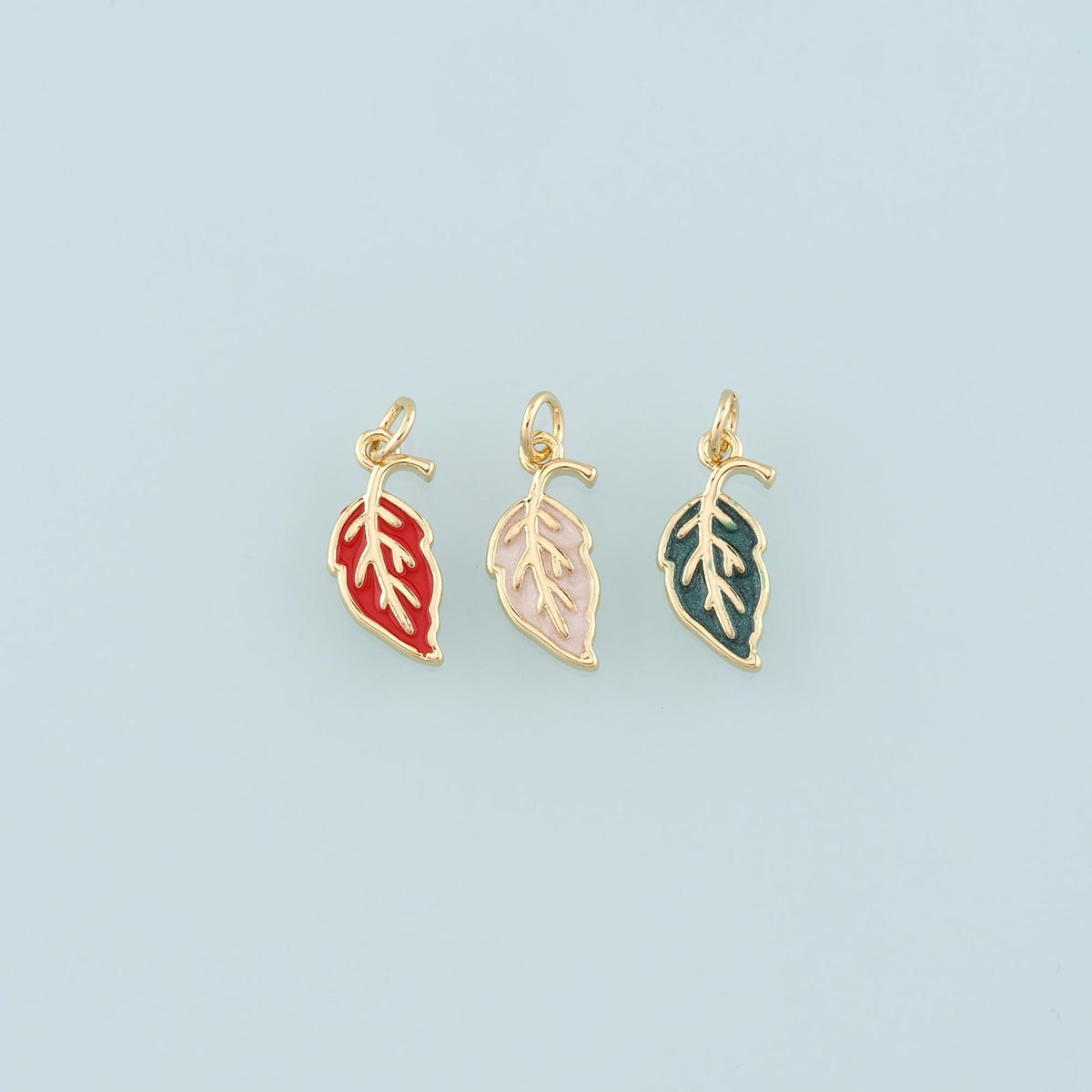 18K Gold Filled Leaf Pendant,Enamel Leaf Charm Bracelet Necklace for DIY Jewelry Making Supply