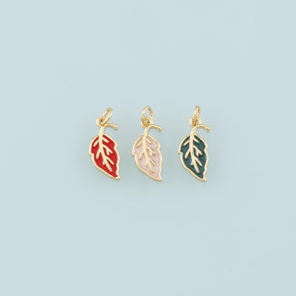 18K Gold Filled Leaf Pendant,Enamel Leaf Charm Bracelet Necklace for DIY Jewelry Making Supply