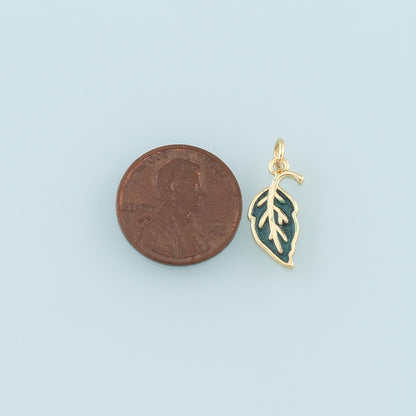 18K Gold Filled Leaf Pendant,Enamel Leaf Charm Bracelet Necklace for DIY Jewelry Making Supply
