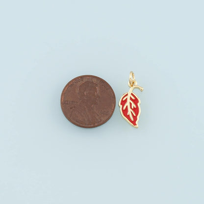 18K Gold Filled Leaf Pendant,Enamel Leaf Charm Bracelet Necklace for DIY Jewelry Making Supply