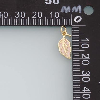 18K Gold Filled Leaf Pendant,Enamel Leaf Charm Bracelet Necklace for DIY Jewelry Making Supply