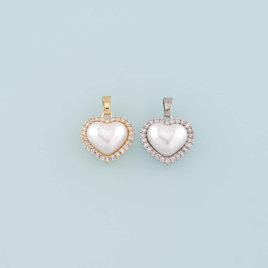 Gold Heart Charms,18K Gold Filled Pearl Heart Pendant,CZ Micro Pave Heart Charm Bracelet Necklace for DIY Jewelry Making Supp