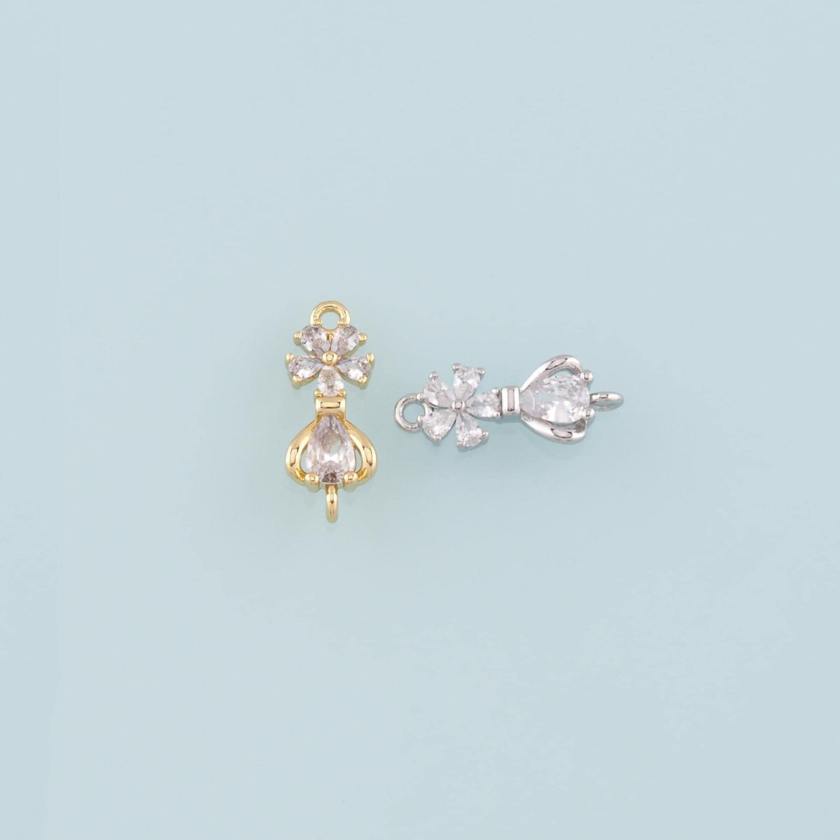 18K Gold Filled Flower CZ Charm Pendant for Jewelry Making