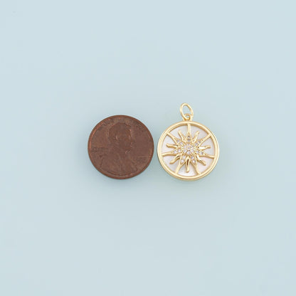 18K Gold Filled Sun CZ Charm Pendant for Jewelry Making