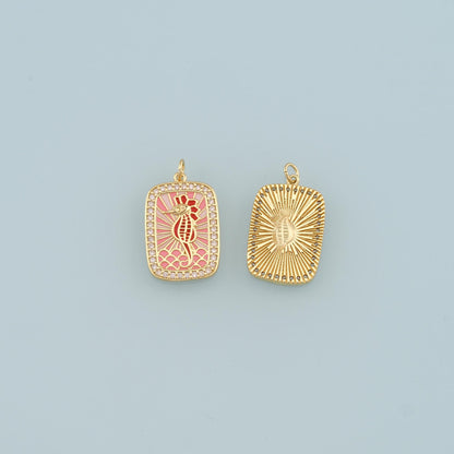 Gold Seahorse Charms,18K Gold Filled CZ Seahorse Pendant,Enamel Seahorse Charm Bracelet Necklace for DIY Jewelry Making Suppl