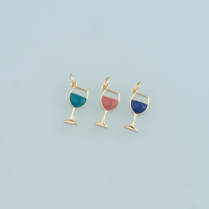 Gold Wine Glass Charms,18K Gold Filled Wine Glass Pendant,Enamel Wine Glass Charm Bracelet Necklace for DIY Jewelry Making Su