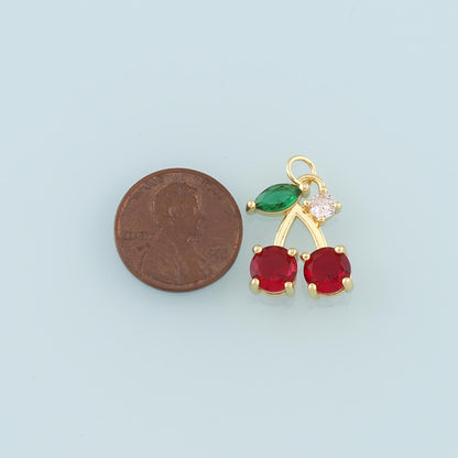 Gold Cherry Charms,18K Gold Filled Crystal Cherry Pendant,Fruit Charm Bracelet Necklace for DIY Jewelry Making Supply