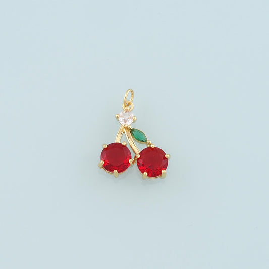 Gold Cherry Charms,18K Gold Filled Crystal Cherry Pendant,Fruit Charm Bracelet Necklace for DIY Jewelry Making Supply