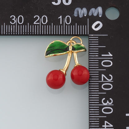 Gold Cherry Charms,18K Gold Filled Enamel Cherry Pendant,Fruit Charm Bracelet Necklace for DIY Jewelry Making Supply
