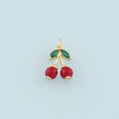 Gold Cherry Charms,18K Gold Filled Enamel Cherry Pendant,Fruit Charm Bracelet Necklace for DIY Jewelry Making Supply