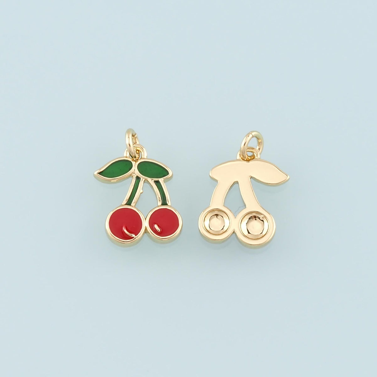 18K Gold Filled Cherry Enamel Charm Pendant for Jewelry Making