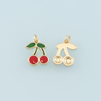 18K Gold Filled Cherry Enamel Charm Pendant for Jewelry Making