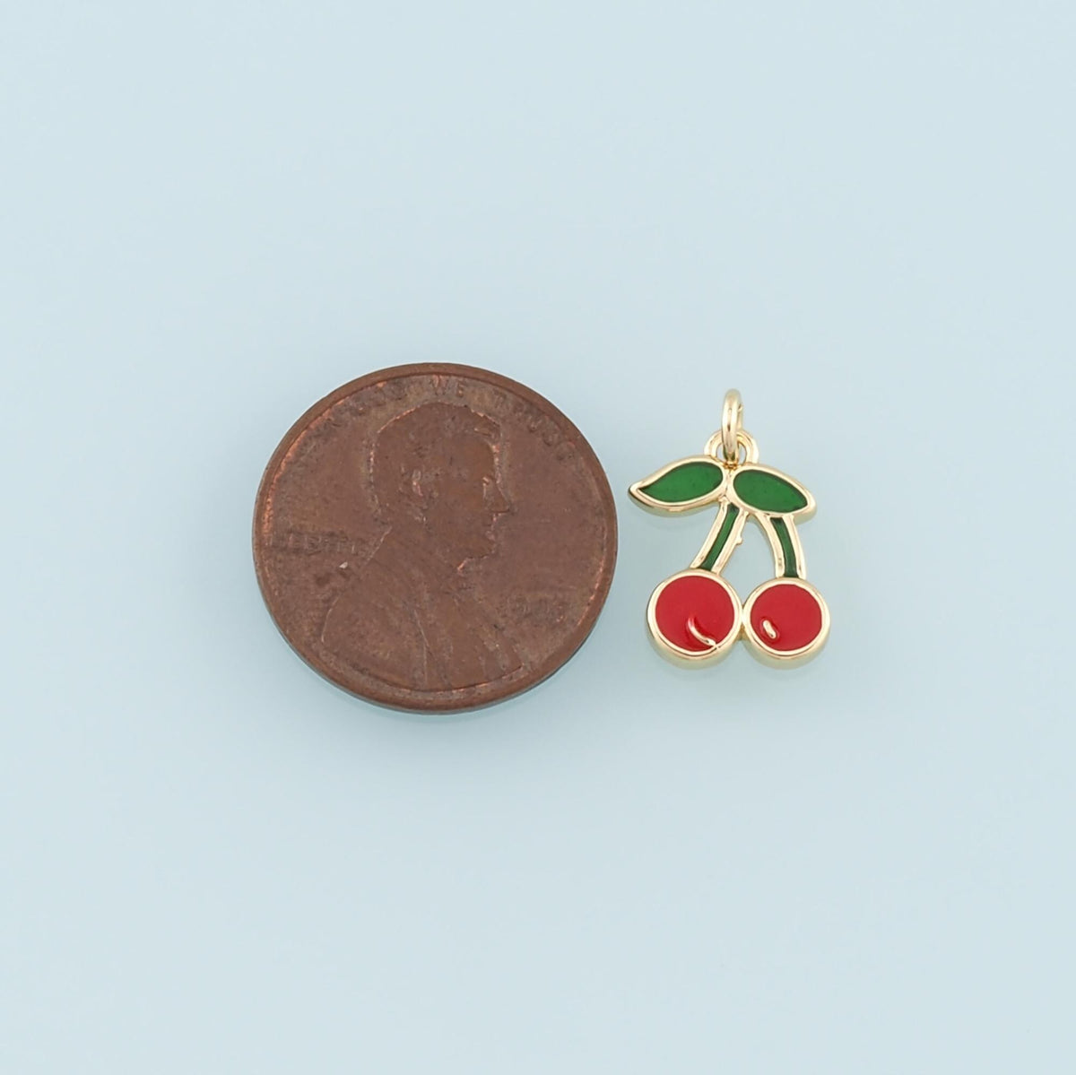 18K Gold Filled Cherry Enamel Charm Pendant for Jewelry Making