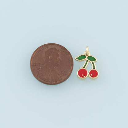 18K Gold Filled Cherry Enamel Charm Pendant for Jewelry Making
