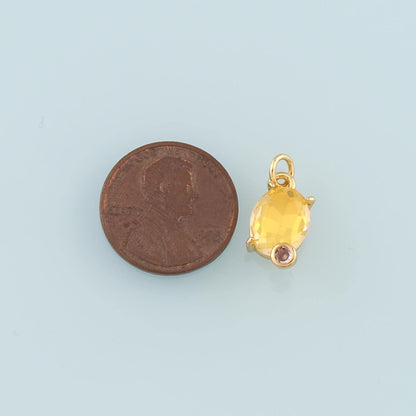Gold Oval Crystal Charm,18K Gold Filled Crystal Pendant Bracelet Necklace for DIY Jewelry Making Supply