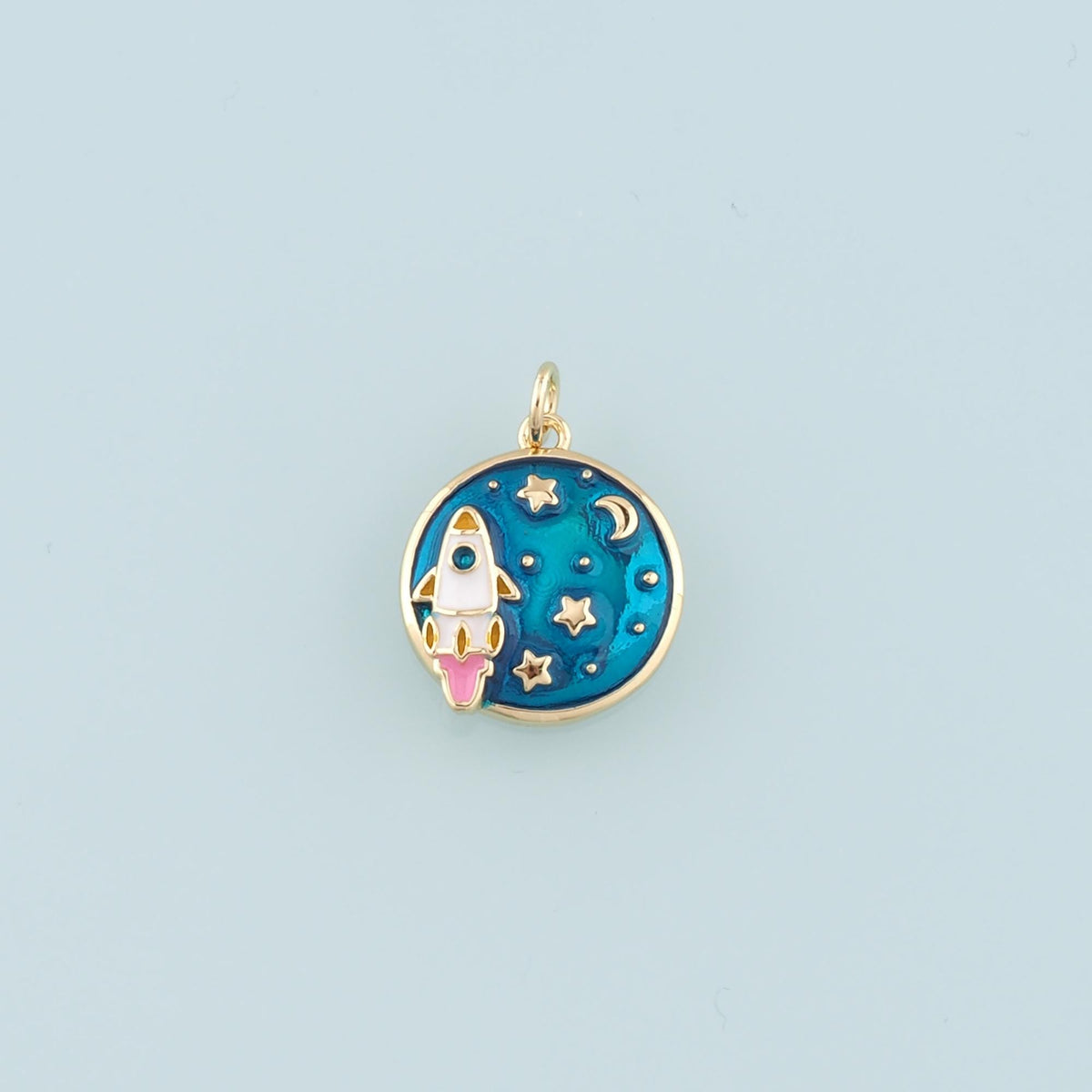 Gold Rocket Charms,18K Gold Filled Enamel Starry Sky Charm Bracelet Necklace for DIY Jewelry Making Supply