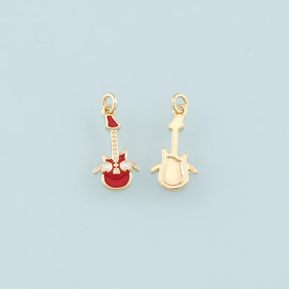 Gold Guitar Charms,18K Gold Filled Guitar Pendant,Enamel Guitar Charm Bracelet Necklace for DIY Jewelry Making Supply