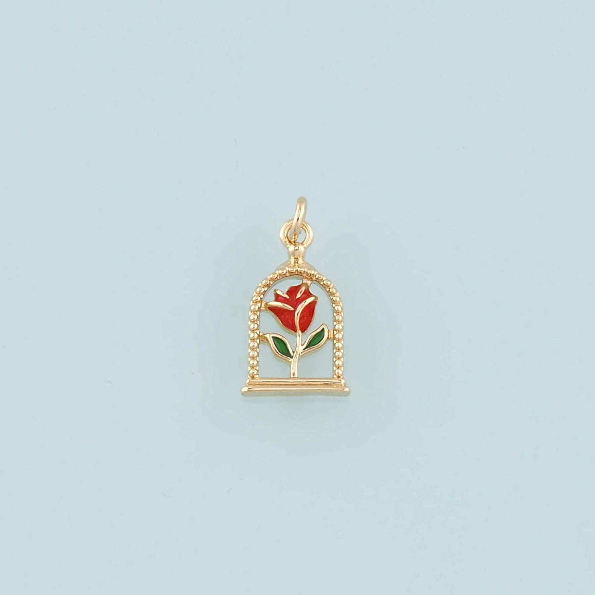 Gold Rose Charm,18K Gold Filled Rose Pendant,Enamel Flower Charm Bracelet Necklace for DIY Jewelry Making Supply