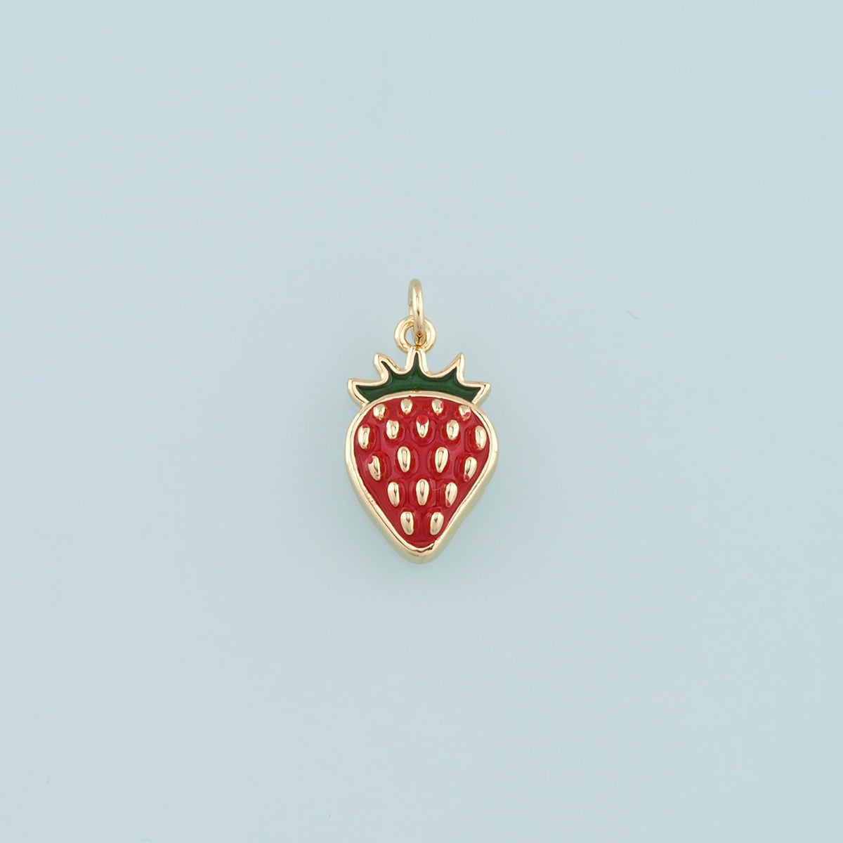 Gold Strawberry Charms,18K Gold Filled Enamel Strawberry Pendant,Fruit Charm Bracelet Necklace for DIY Jewelry Making Supply