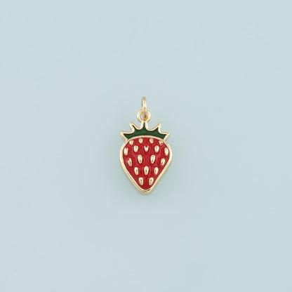 Gold Strawberry Charms,18K Gold Filled Enamel Strawberry Pendant,Fruit Charm Bracelet Necklace for DIY Jewelry Making Supply